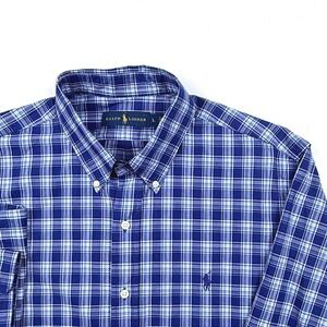 Ralph Lauren Mens Blue White Plaid Cotton Button Down Shirt Large Long Sleeve